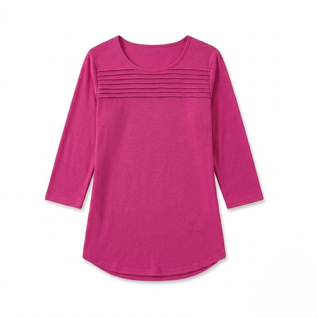 🔥🔥 2025 Women's 3/4 Length Sleeve Top Pleated Front T-Shirt