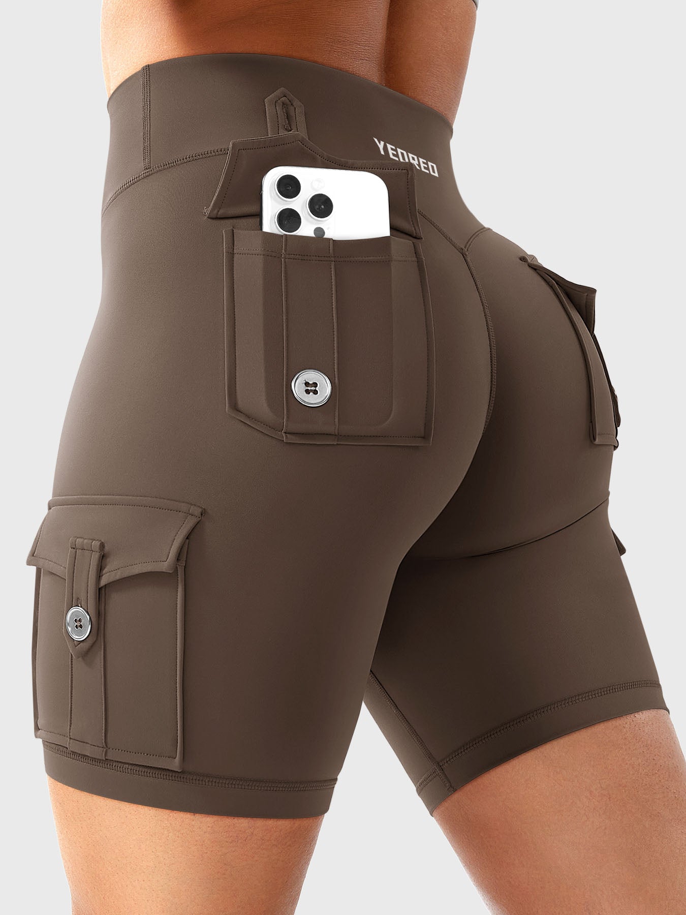 High Waist Cargo Yoga Shorts – Button Pockets, Butt Lift &amp; Ultra-Breathable