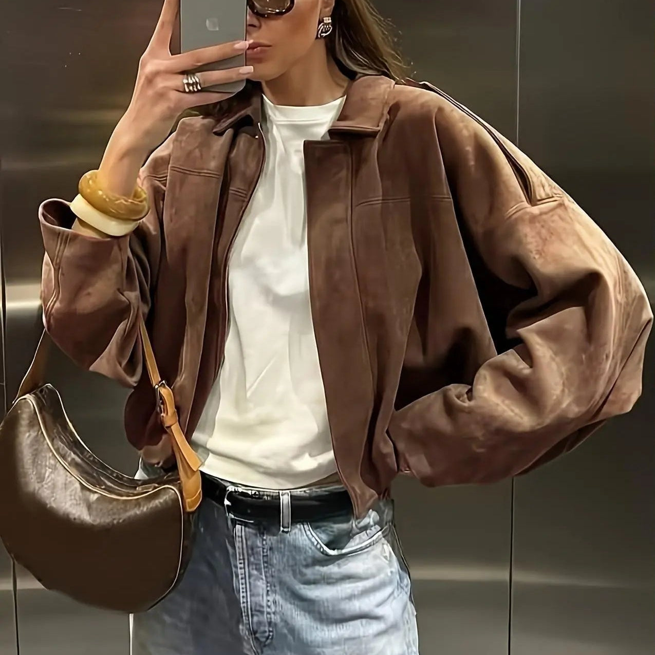 Premium Suede Loose Fit Zip-Up Jacket with Lapel Collar - Effortless Urban Style 🍂