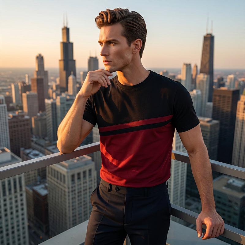 Men's color-blocked round neck t-shirt