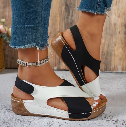 Women's Plus Size Color Block Wedge Heel Sandals