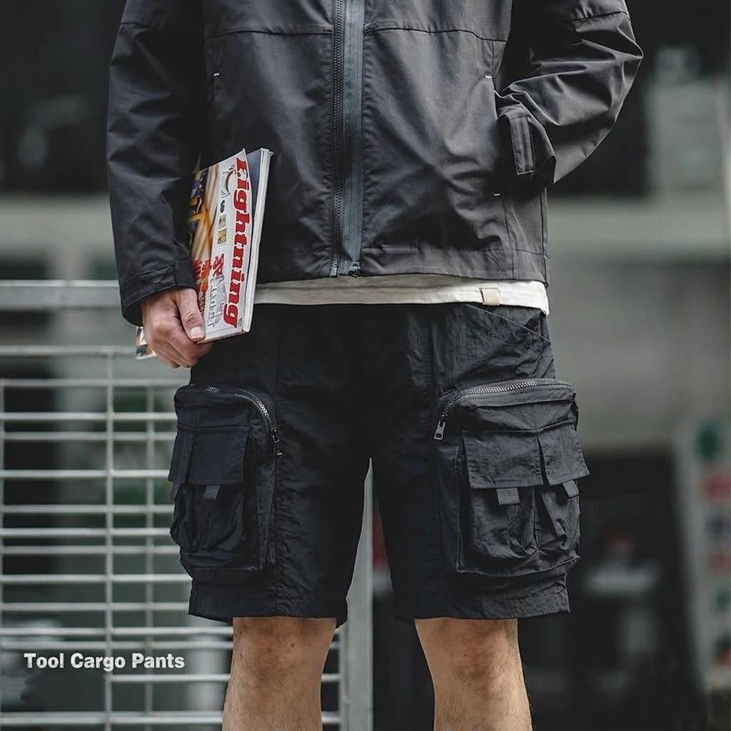 👫 Unisex Retro Multi-Pocket Cargo Shorts 🛠️ - Quick-Dry Tech Fabric 💨 - Vintage Urban Utility Shorts 🛹
