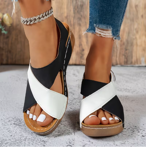 Women's Plus Size Color Block Wedge Heel Sandals