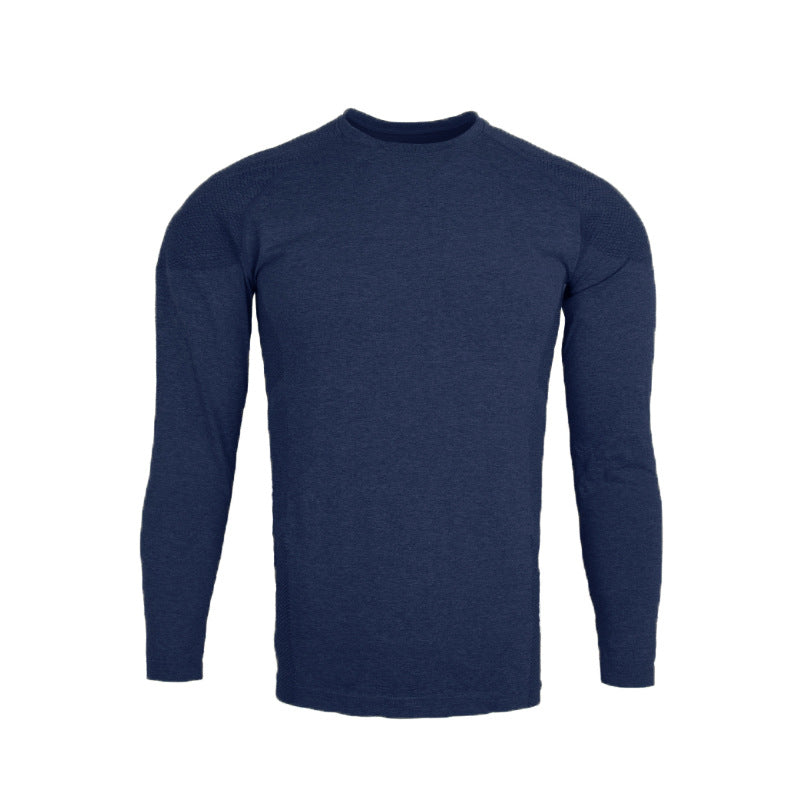 Seamless Muscle-Fit Long Sleeve Gym Top | Physique-Enhancing Jacquard Knit Training T-Shirt | Quick-Dry Activewear for Men
