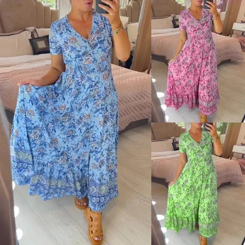 Elegant Women's V-Neck Printed Dress