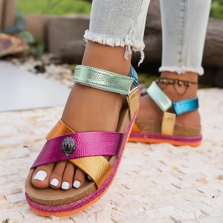 ⏰Blitzangebot 50% RABATT🔥 Sommersandalen im Boho-Stil mit Keilabsatz, Dopamin-Flip-Flops