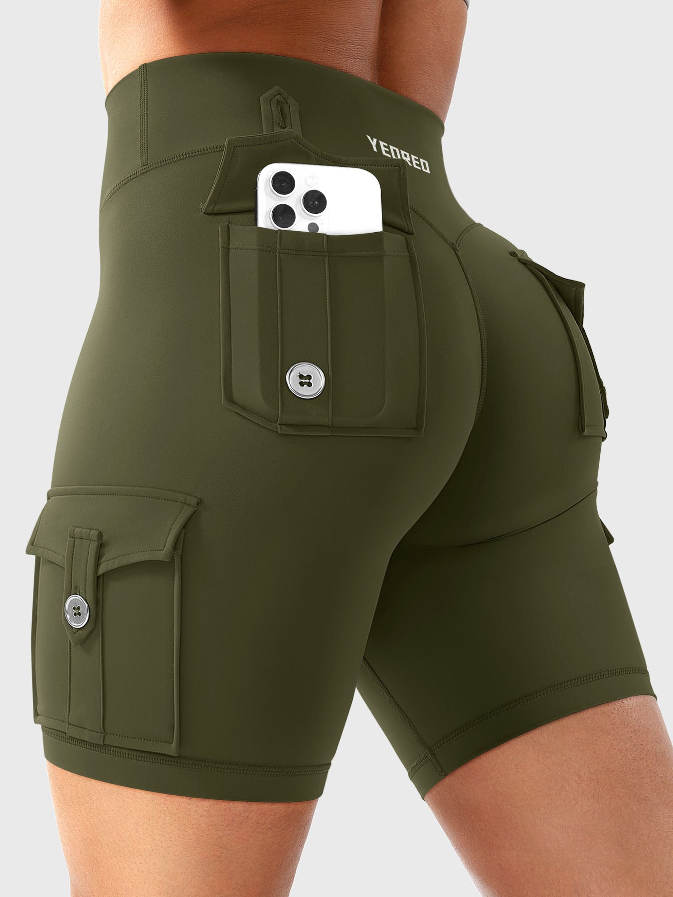High Waist Cargo Yoga Shorts – Button Pockets, Butt Lift &amp; Ultra-Breathable