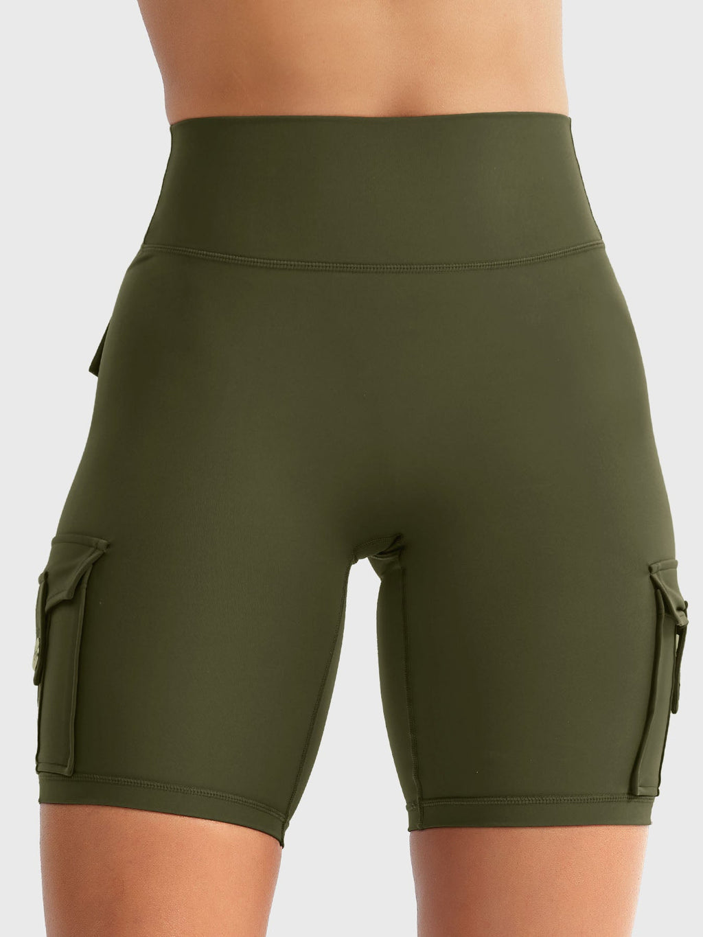 High Waist Cargo Yoga Shorts – Button Pockets, Butt Lift &amp; Ultra-Breathable