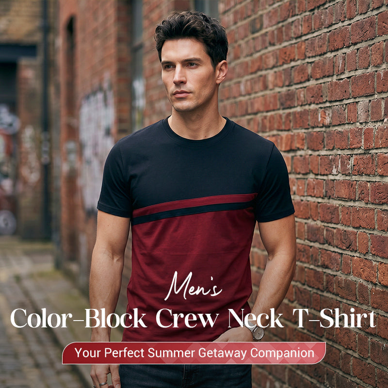 Men's color-blocked round neck t-shirt