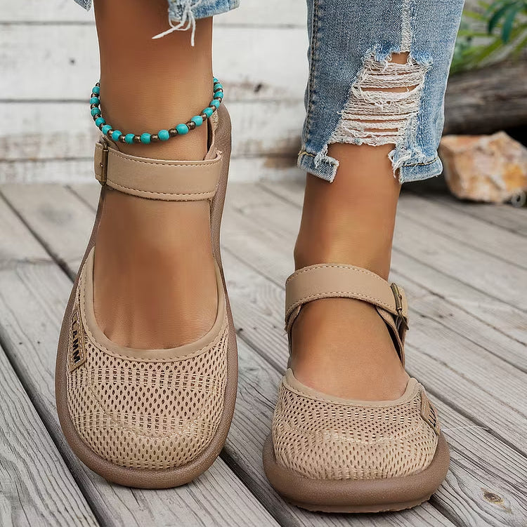 ⏰Limited Time 50% OFF🔥 Women's Breathable Mesh Sandals with Adjustable Ankle Strap, Walking Casual Flat Shoes