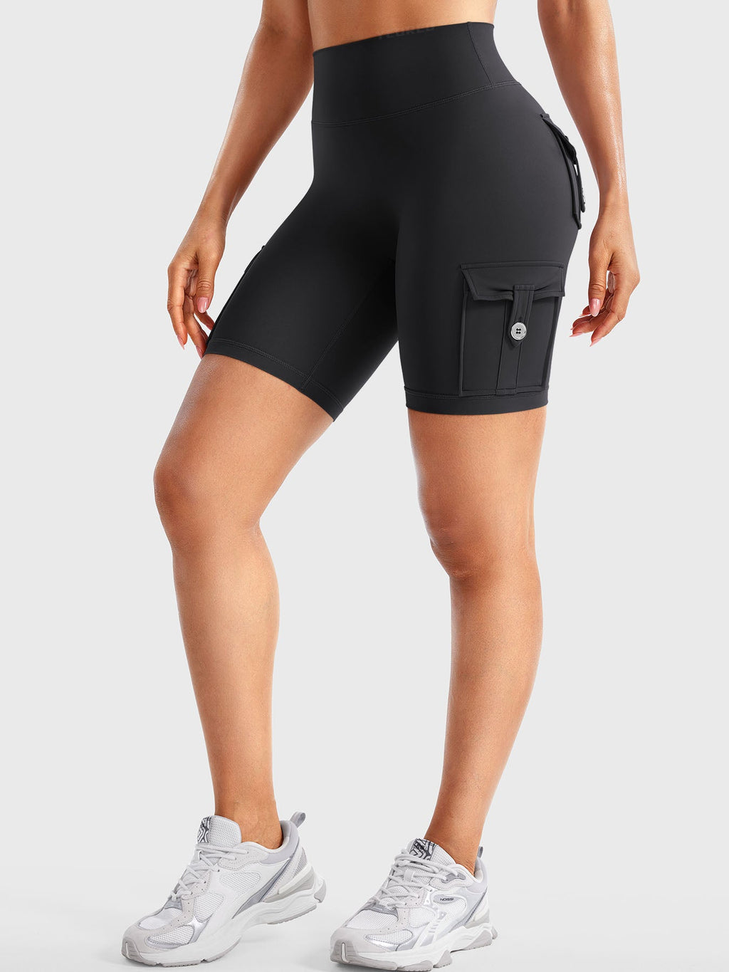 High Waist Cargo Yoga Shorts – Button Pockets, Butt Lift &amp; Ultra-Breathable