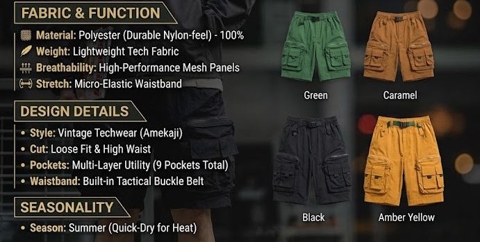 👫 Unisex Retro Multi-Pocket Cargo Shorts 🛠️ - Quick-Dry Tech Fabric 💨 - Vintage Urban Utility Shorts 🛹