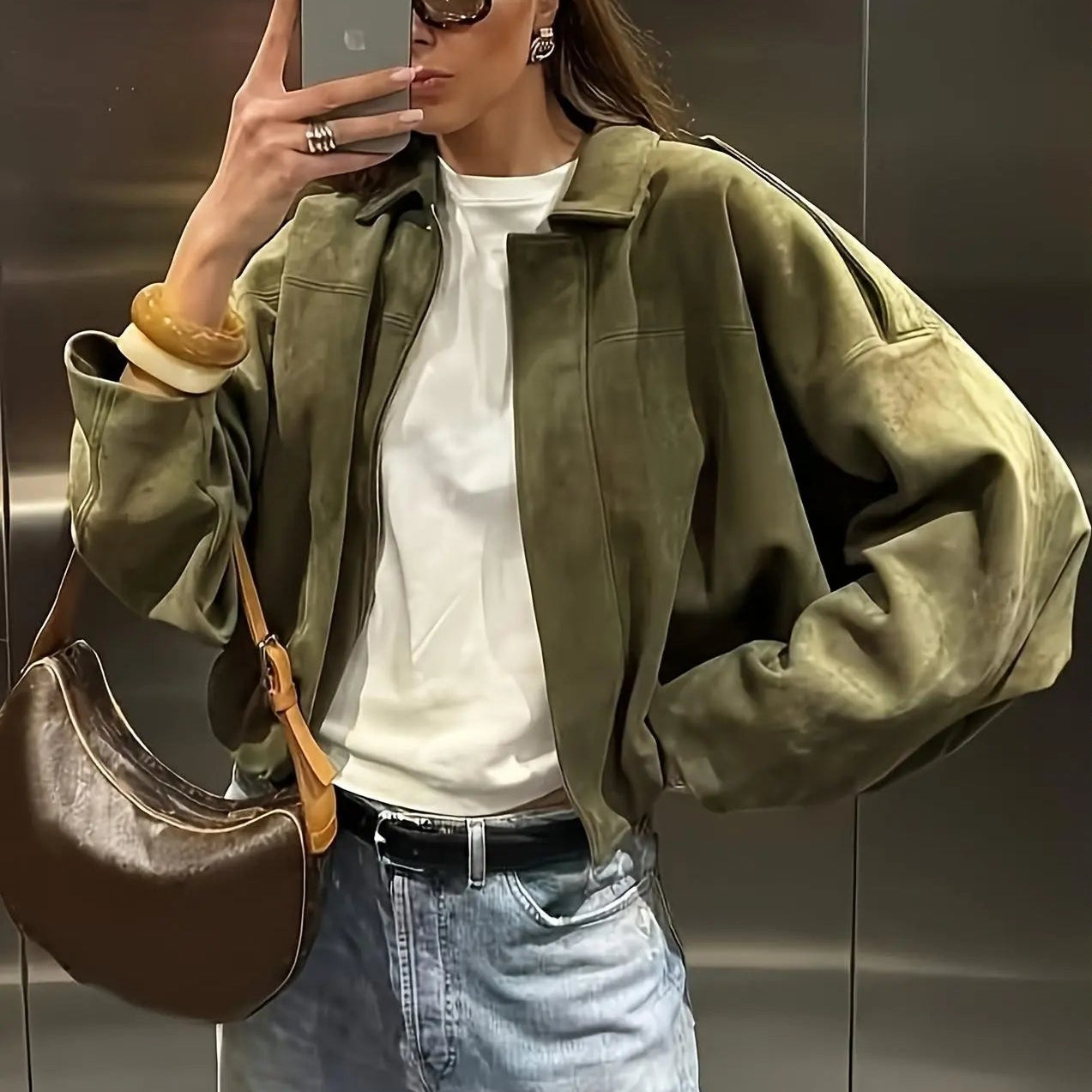 Premium Suede Loose Fit Zip-Up Jacket with Lapel Collar - Effortless Urban Style 🍂