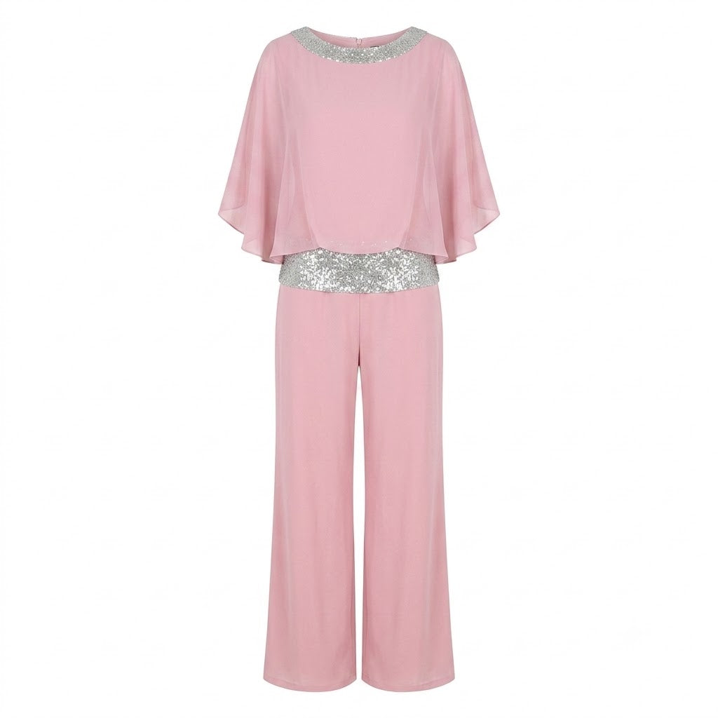 Women's Elegant Chiffon Sequin Two-Piece Pant Set
