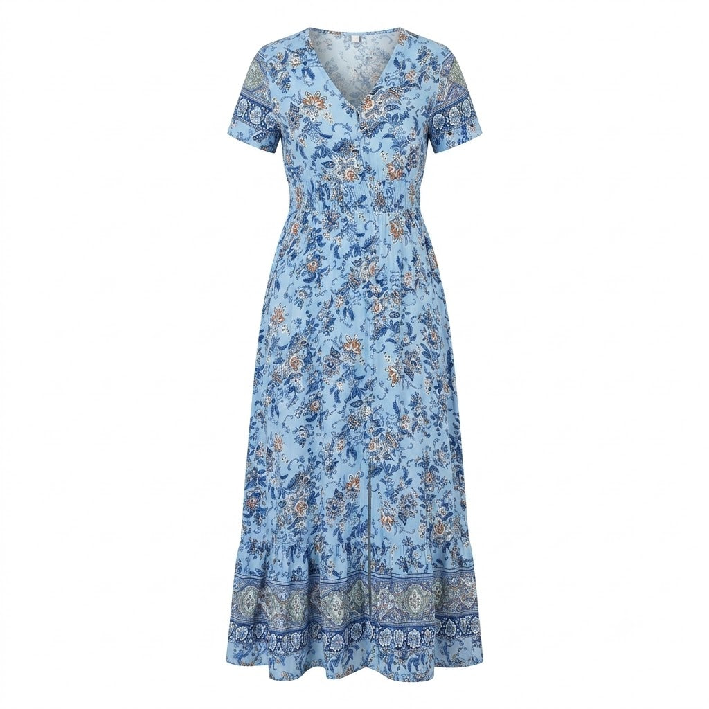 Elegant Women's V-Neck Printed Dress