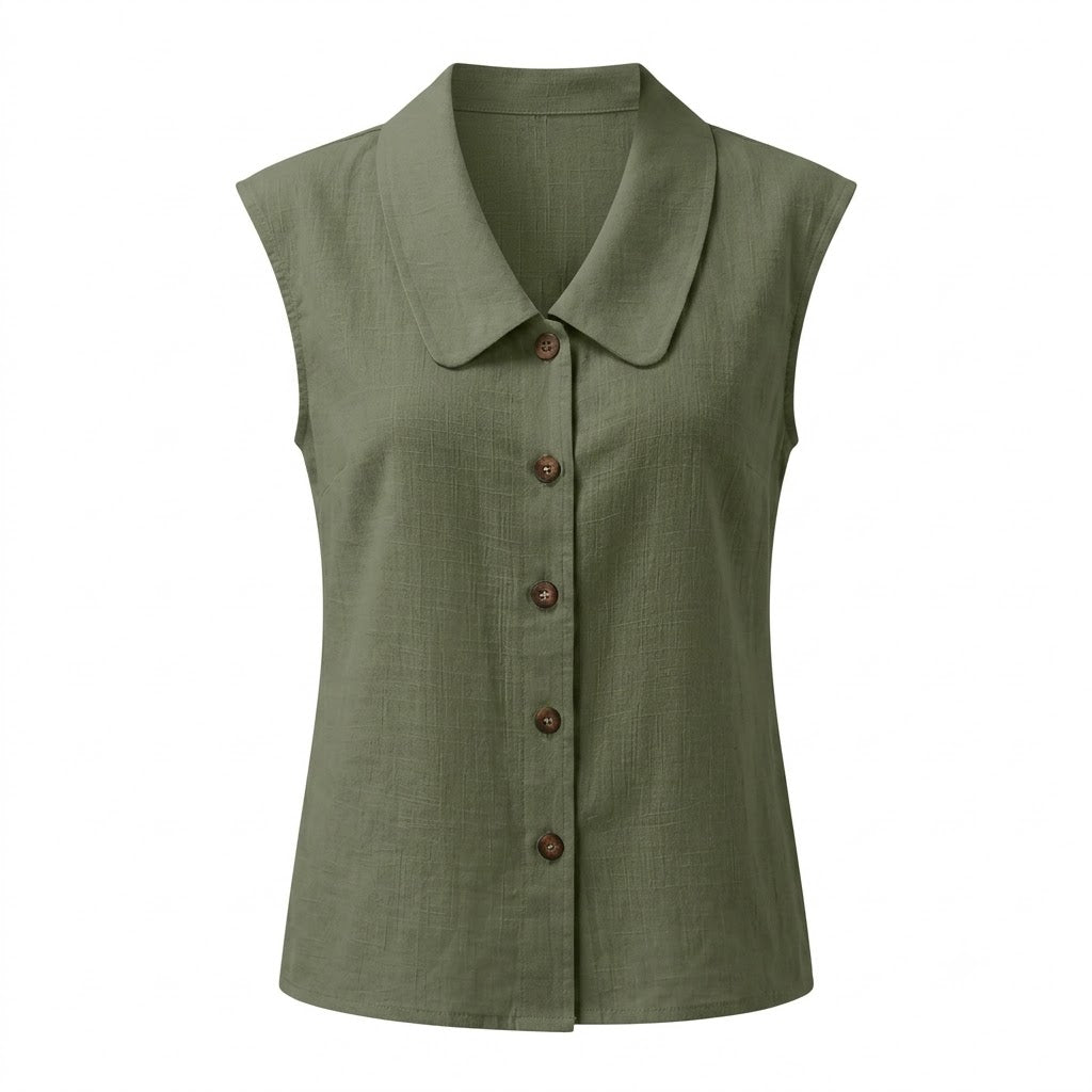 Women's Elegant Collared Sleeveless Button Down Blouse, Casual Textured Tank Shirt Top