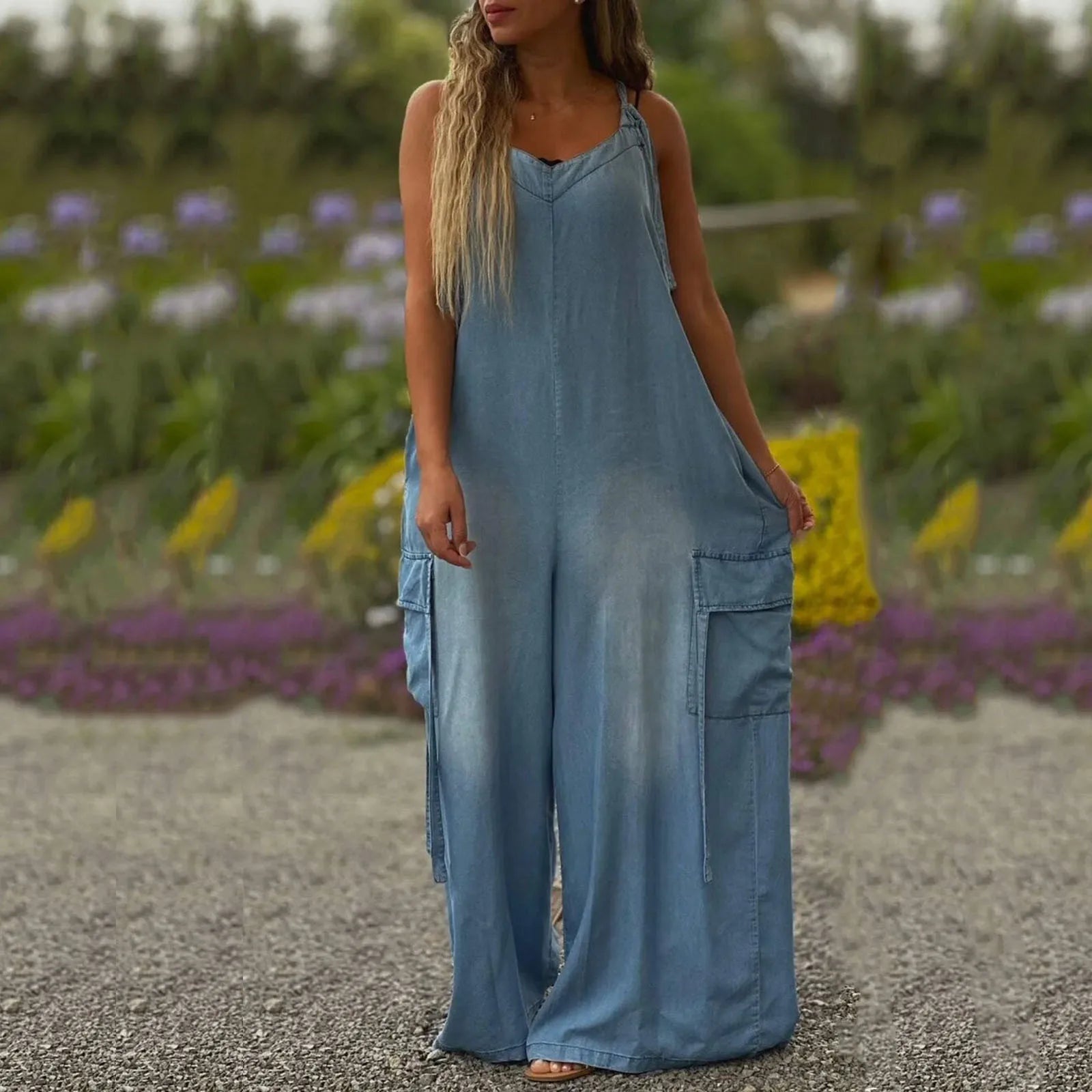 Women's loose-fitting jumpsuit with wide legs and pockets