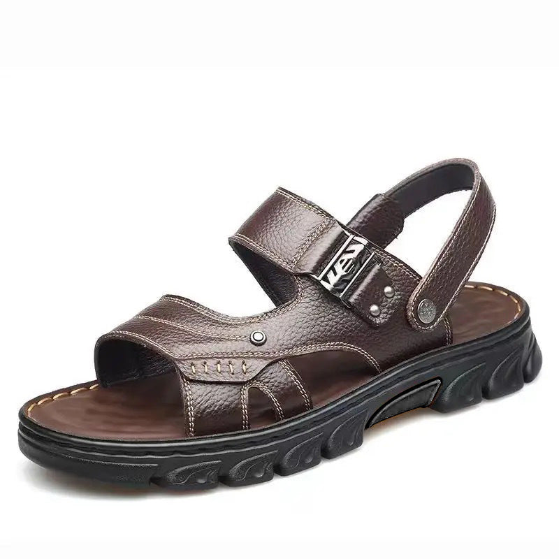 Men’s Leather Sandals with Silver Buckle