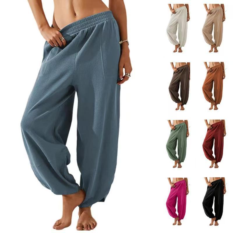 Womens Baggy Wide Leg Pants Casual Elastic Waisted Palazzo Harem Pants with Pockets