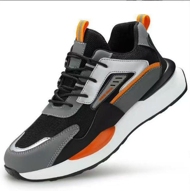 Men's Color-block Lace Up Front Mesh Breathable Safety Shoes, Lightweight Comfortable Anti-slip Work Protective Shoes, Steel Toe Shoes