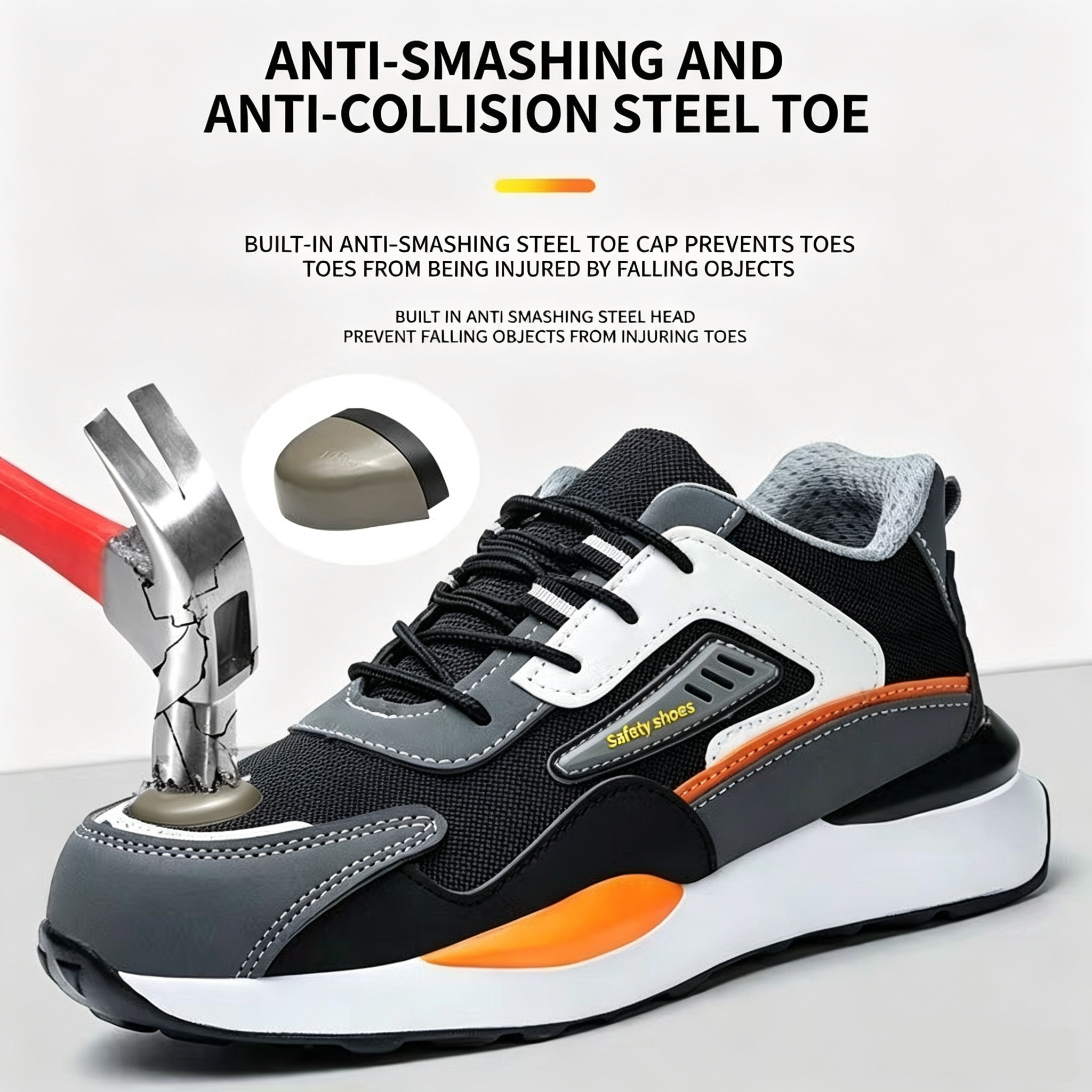 Men's Color-block Lace Up Front Mesh Breathable Safety Shoes, Lightweight Comfortable Anti-slip Work Protective Shoes, Steel Toe Shoes