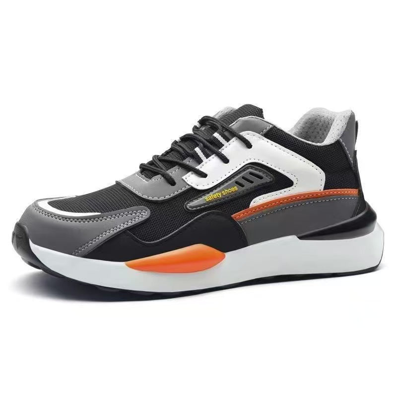 Men's Color-block Lace Up Front Mesh Breathable Safety Shoes, Lightweight Comfortable Anti-slip Work Protective Shoes, Steel Toe Shoes