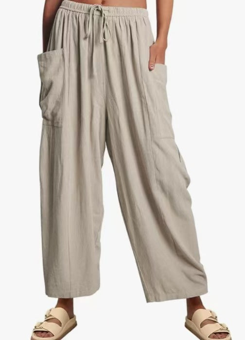 Women Comfort Lightweight Linen Wide Leg Cargo Pants