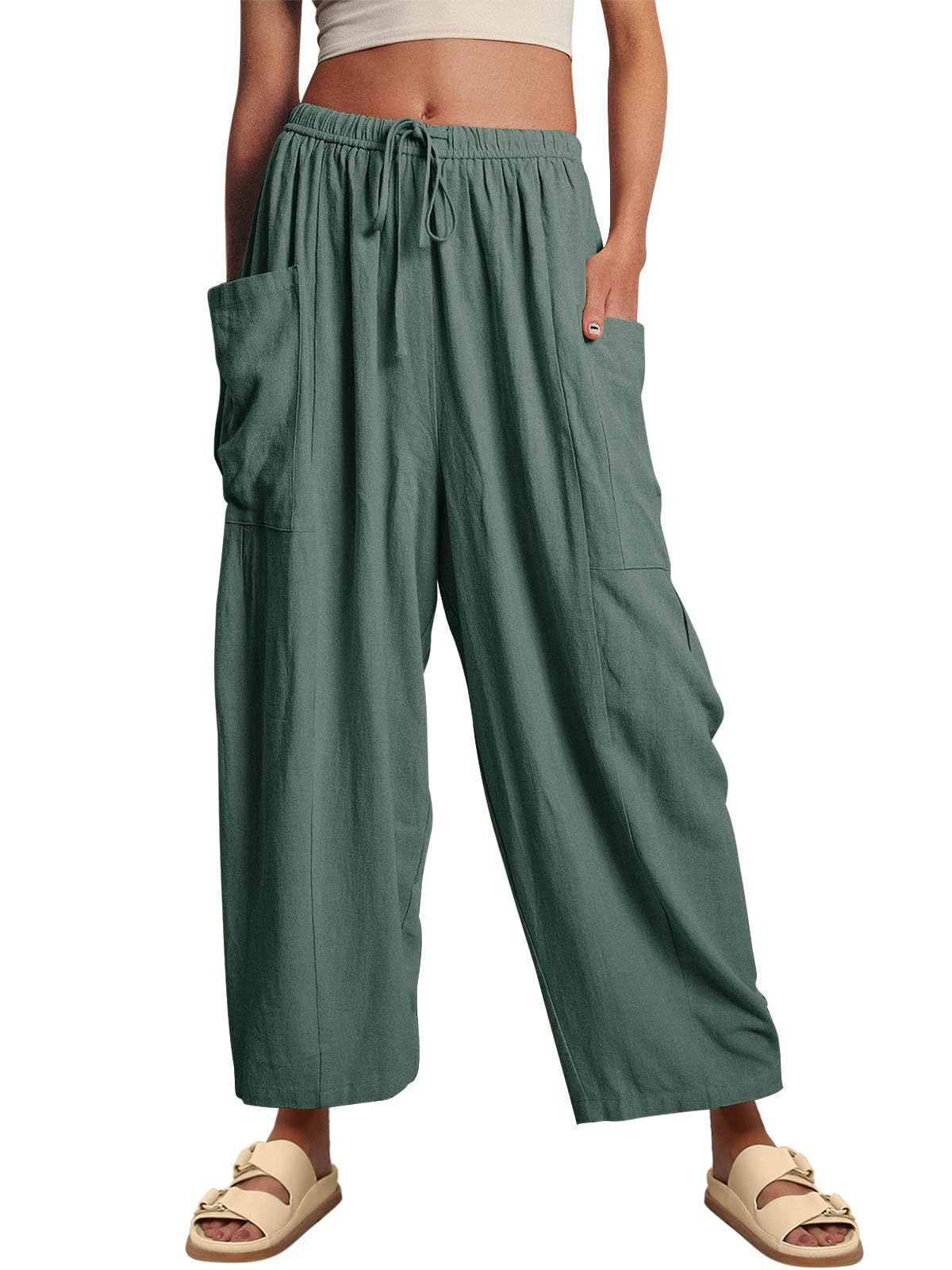 Women Comfort Lightweight Linen Wide Leg Cargo Pants