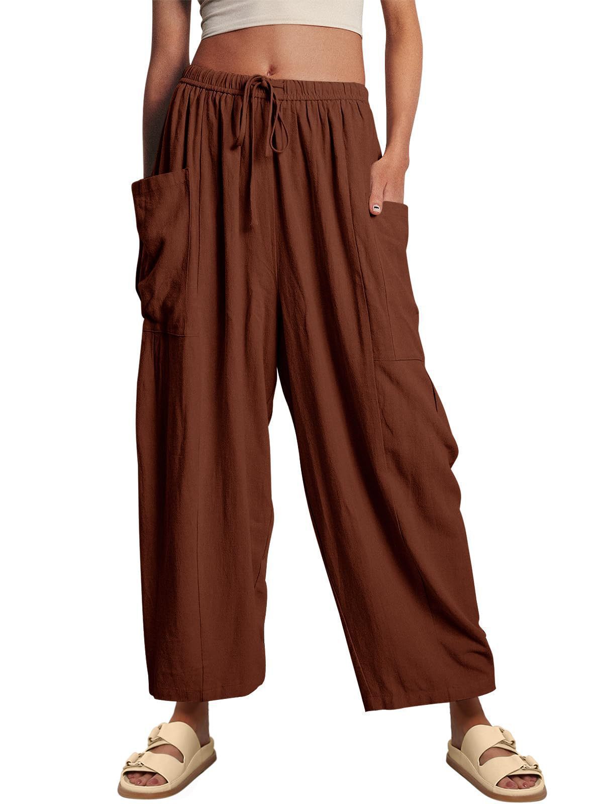 Women Comfort Lightweight Linen Wide Leg Cargo Pants