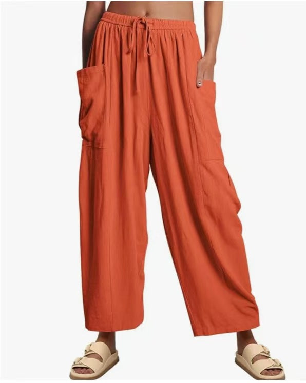 Women Comfort Lightweight Linen Wide Leg Cargo Pants