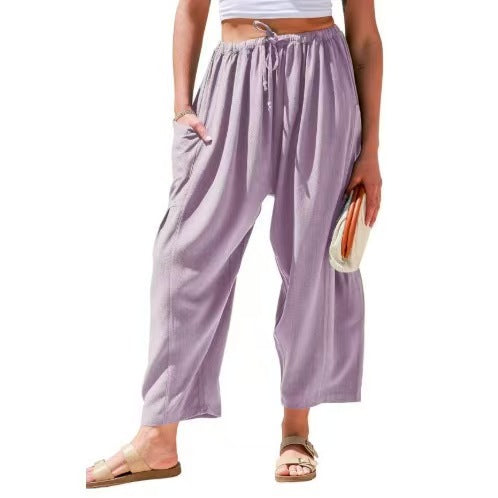 Women Comfort Lightweight Linen Wide Leg Cargo Pants