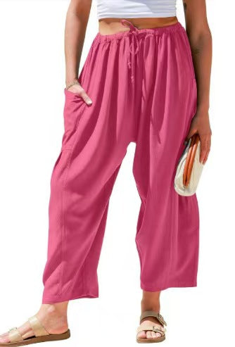 Women Comfort Lightweight Linen Wide Leg Cargo Pants