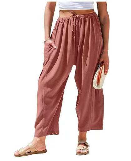 Women Comfort Lightweight Linen Wide Leg Cargo Pants