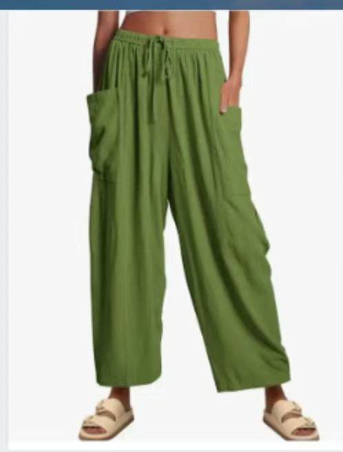 Women Comfort Lightweight Linen Wide Leg Cargo Pants