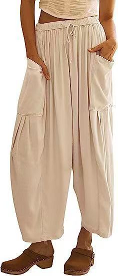 Women Comfort Lightweight Linen Wide Leg Cargo Pants