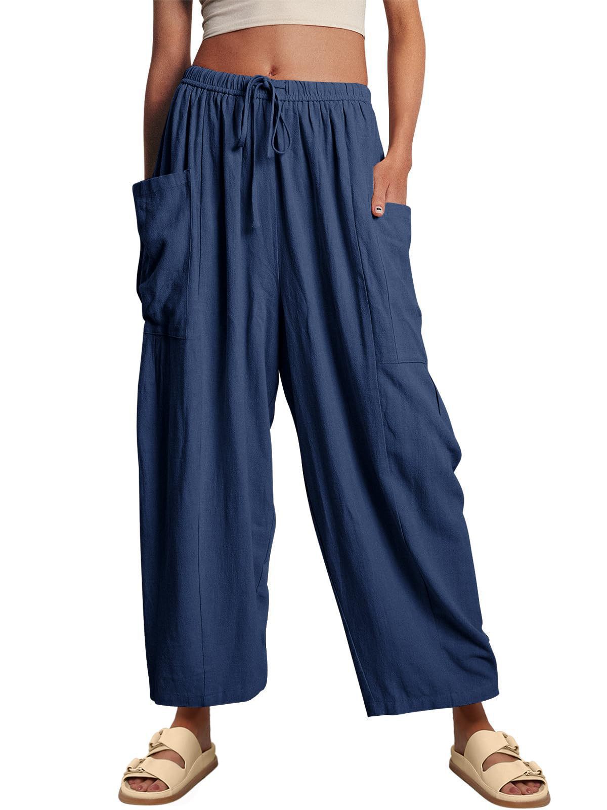 Women Comfort Lightweight Linen Wide Leg Cargo Pants