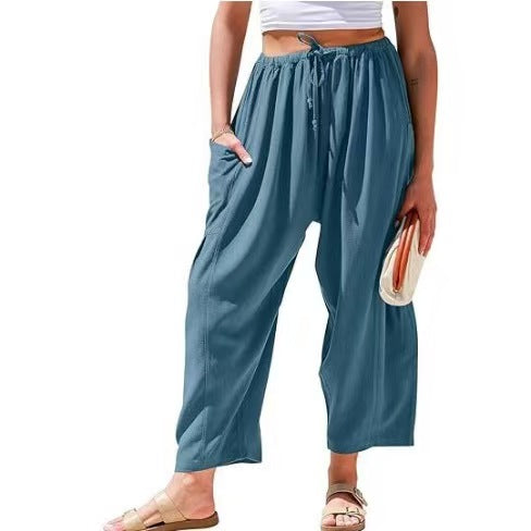 Women Comfort Lightweight Linen Wide Leg Cargo Pants