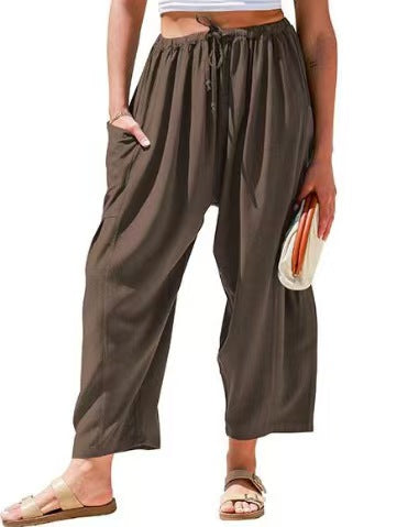 Women Comfort Lightweight Linen Wide Leg Cargo Pants
