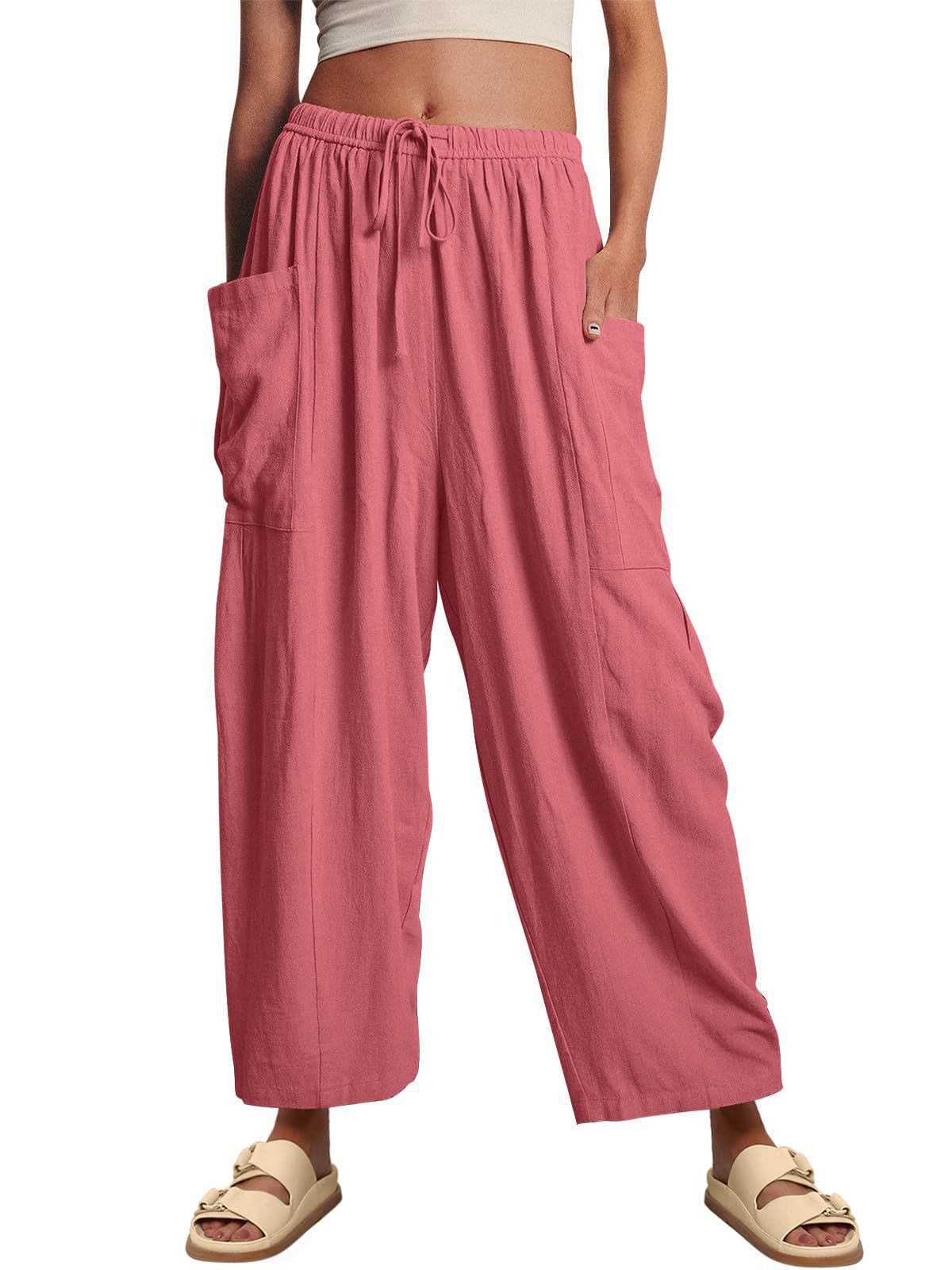 Women Comfort Lightweight Linen Wide Leg Cargo Pants
