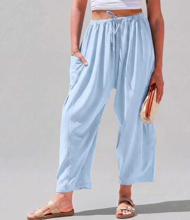 Women Comfort Lightweight Linen Wide Leg Cargo Pants