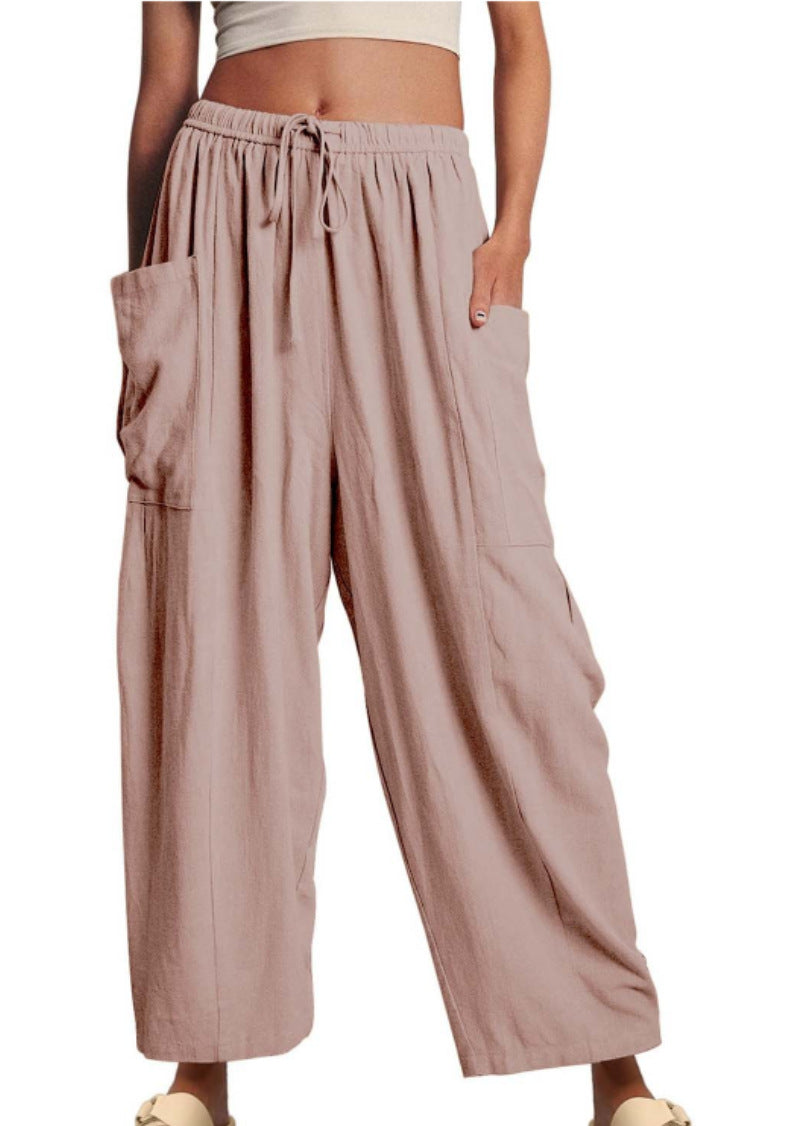 Women Comfort Lightweight Linen Wide Leg Cargo Pants