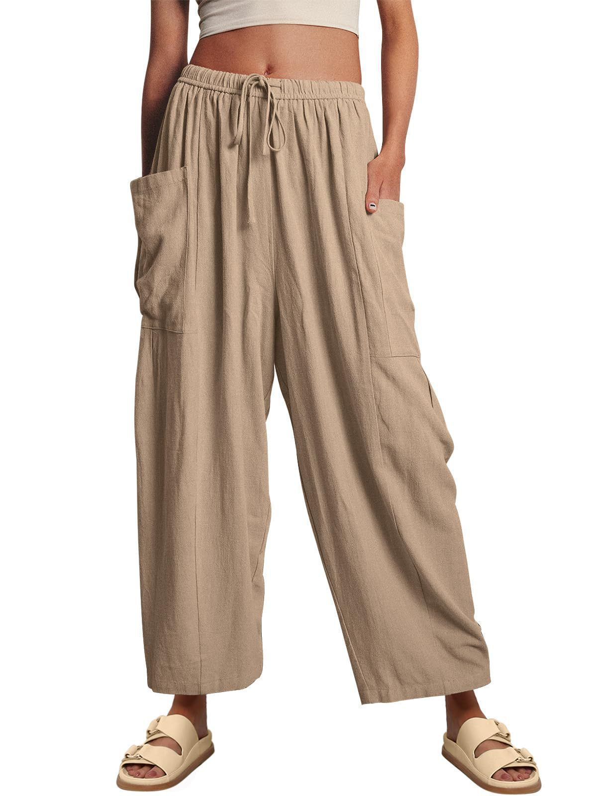 Women Comfort Lightweight Linen Wide Leg Cargo Pants