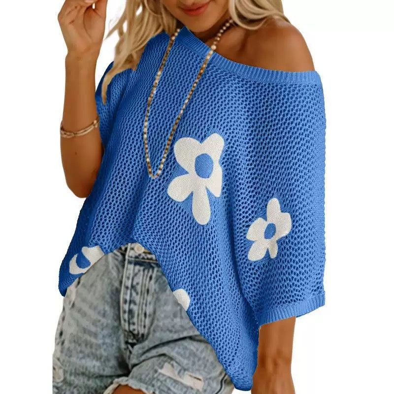 ✨🌴 Floral Crochet Beach Cover-Up Sweater — Lightweight Resort Knit Top
