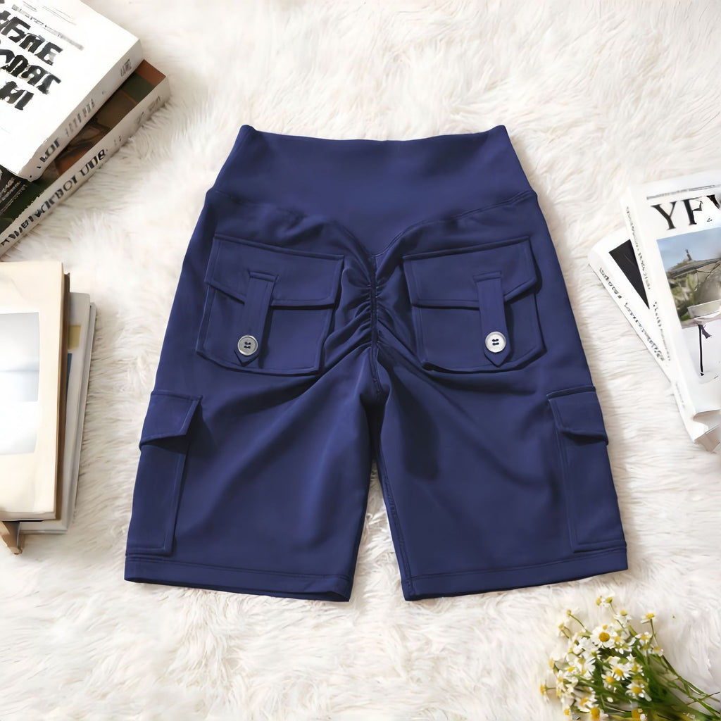 High Waist Cargo Yoga Shorts – Button Pockets, Butt Lift &amp; Ultra-Breathable