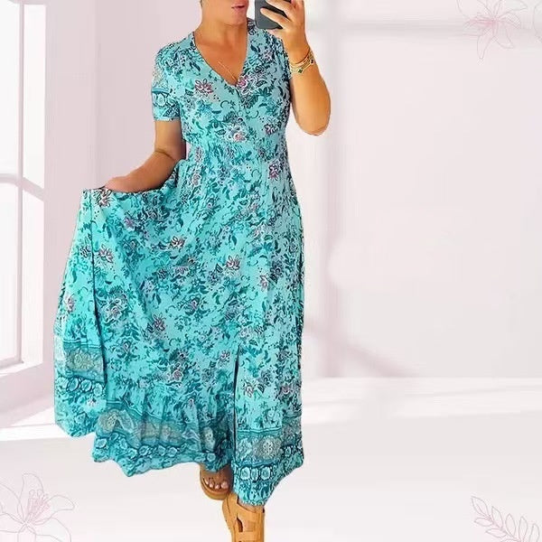 Elegant Women's V-Neck Printed Dress