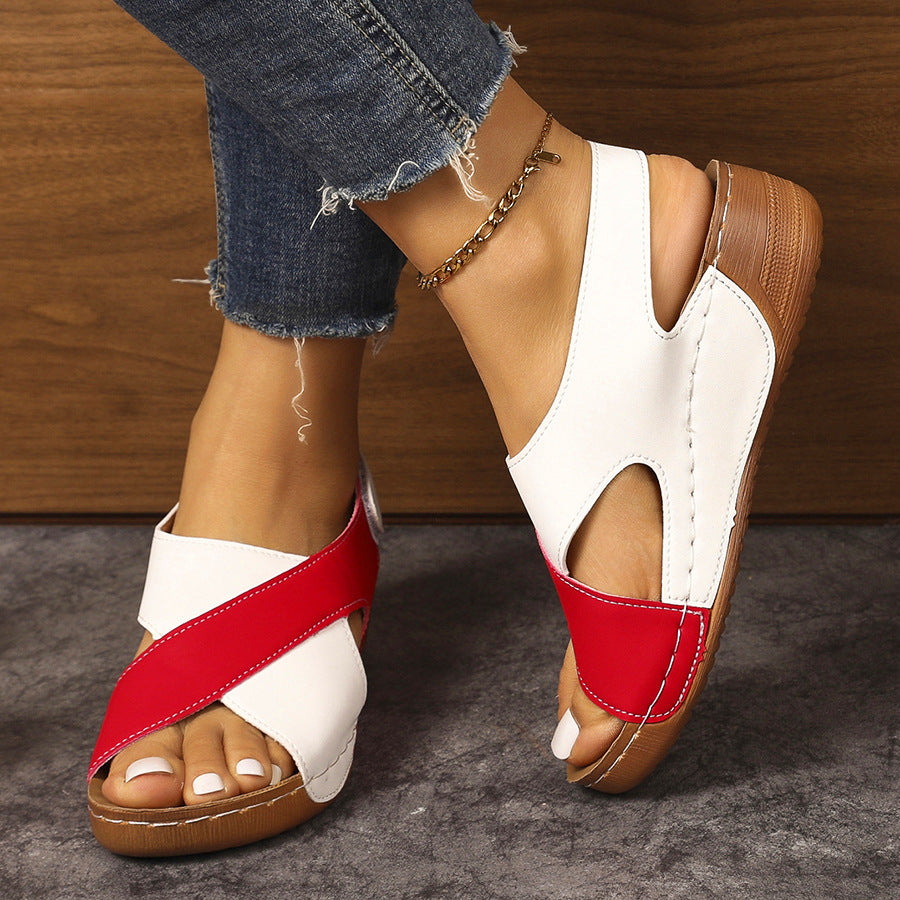 Women's Plus Size Color Block Wedge Heel Sandals