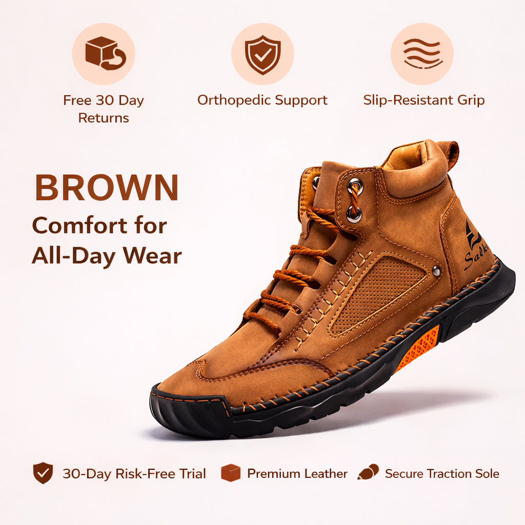 (🎁#1 Best Seller) Men's Comfortable Handmade Leather Boots – Waterproof, Arch Support, Pressure Relief, Spacious Toe Box Outdoor Leather Shoes