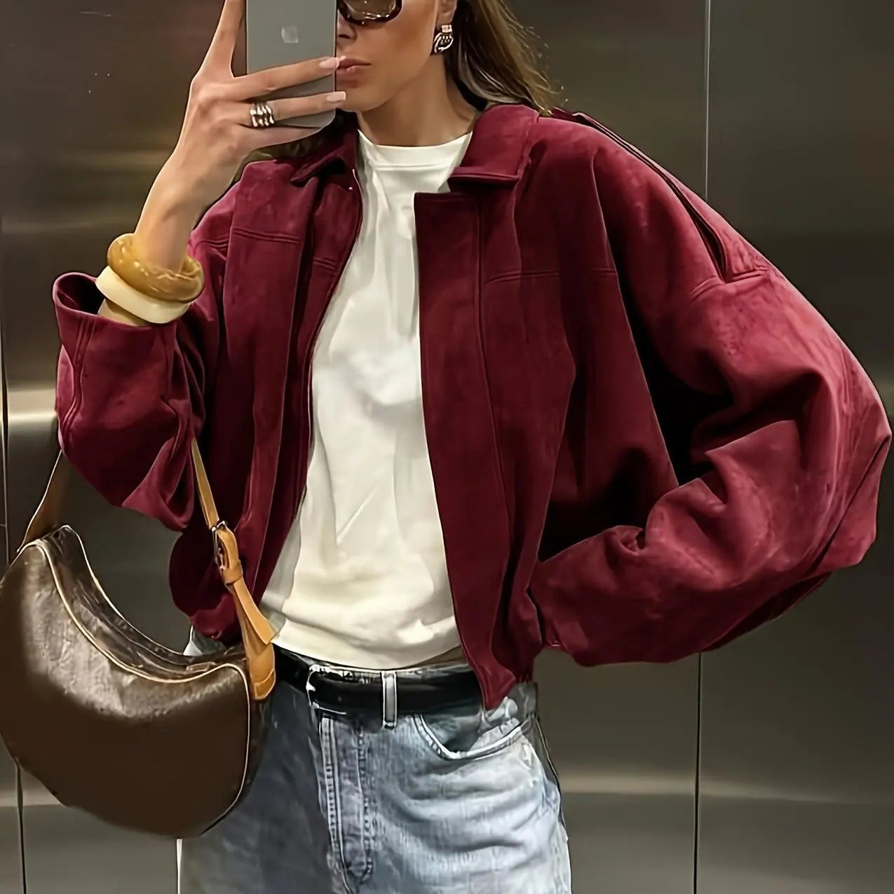 Premium Suede Loose Fit Zip-Up Jacket with Lapel Collar - Effortless Urban Style 🍂