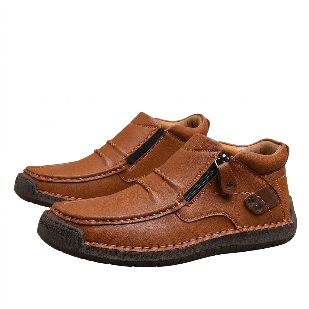 ⏰Limited Time Sale 50% OFF-Men’s Handmade Premium Leather Slip-On Driving Boots – Wide Toe, Arch Support