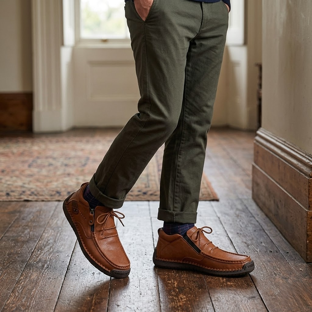 ⏰Limited Time Sale 50% OFF-Men’s Handmade Premium Leather Slip-On Driving Boots – Wide Toe, Arch Support